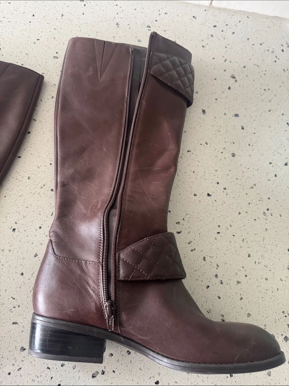 LAUREN Ralph Lauren MAVEAH Brown Leather Quilted Strap Riding Boots Size 7.5B